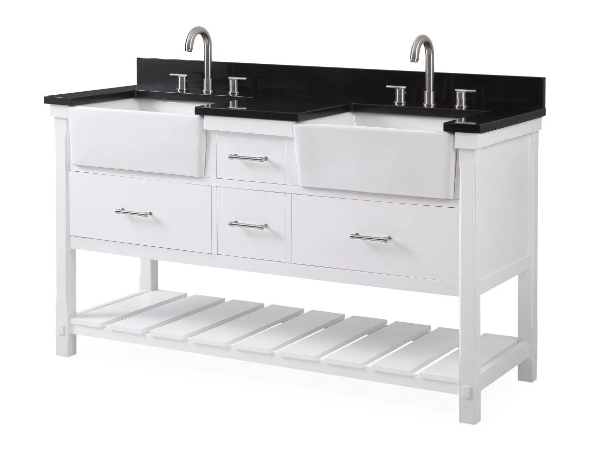 60-Inches Kendia Double Farmhouse Sink Bathroom Vanity - GD-7060-WT60-GT