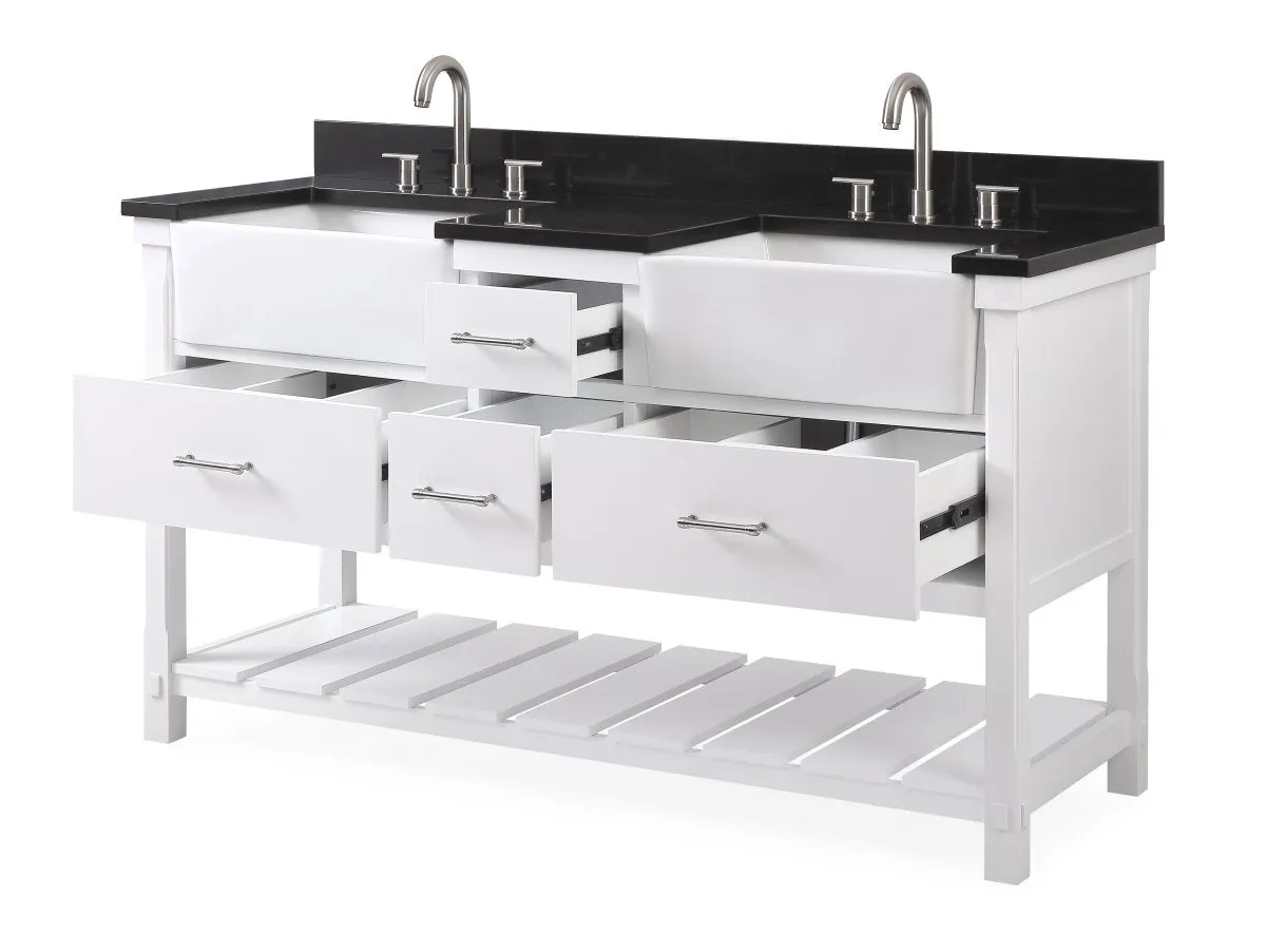 60-Inches Kendia Double Farmhouse Sink Bathroom Vanity - GD-7060-WT60-GT