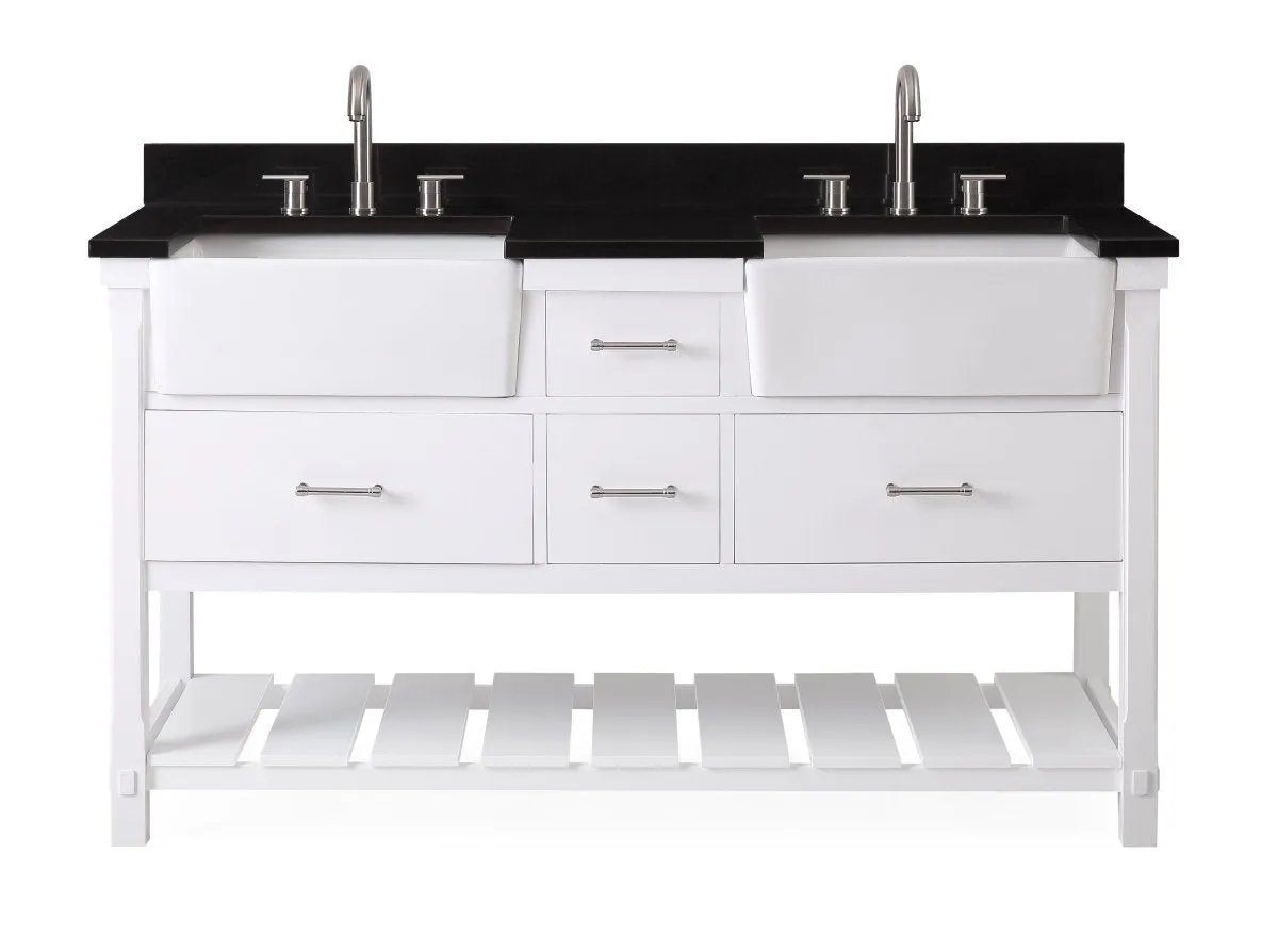 60-Inches Kendia Double Farmhouse Sink Bathroom Vanity - GD-7060-WT60-GT