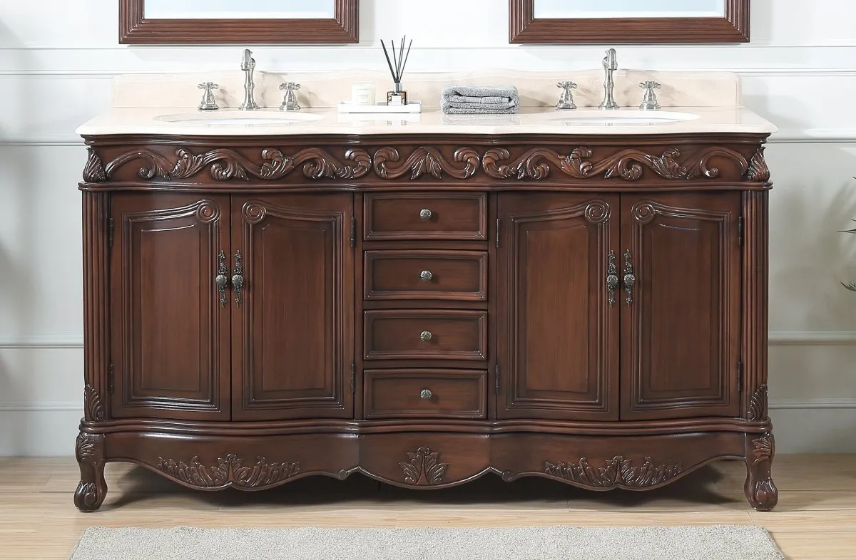 64" Traditional Style Brown Double Sink Beckham Bathroom Vanity -  CF-3882M-TK-64