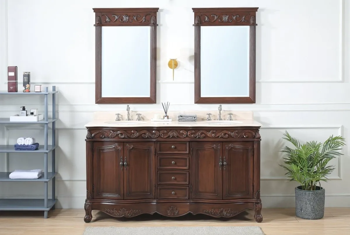 64" Traditional Style Brown Double Sink Beckham Bathroom Vanity -  CF-3882M-TK-64