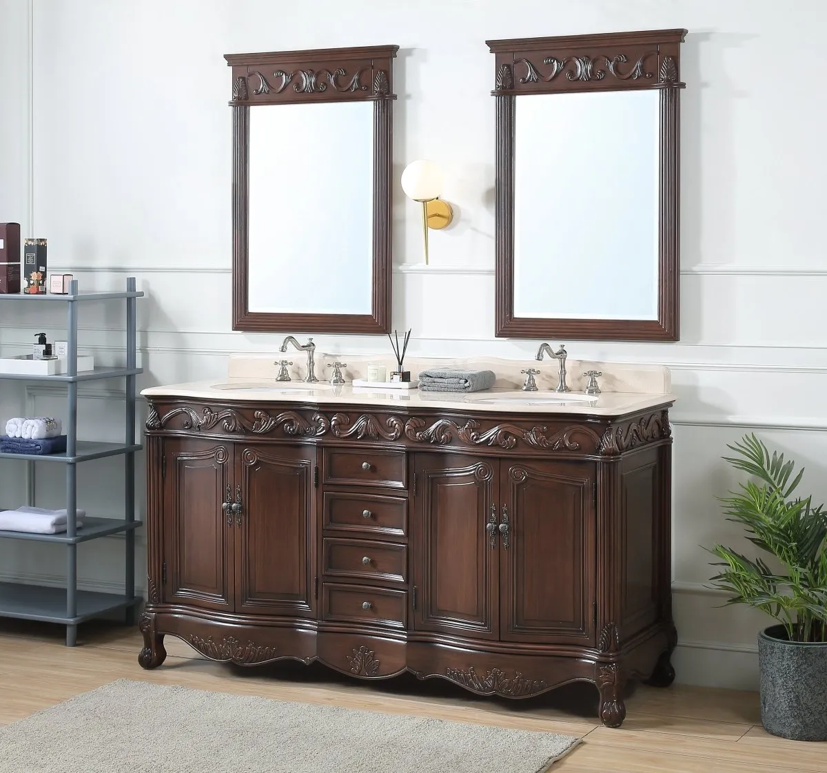 64" Traditional Style Brown Double Sink Beckham Bathroom Vanity -  CF-3882M-TK-64