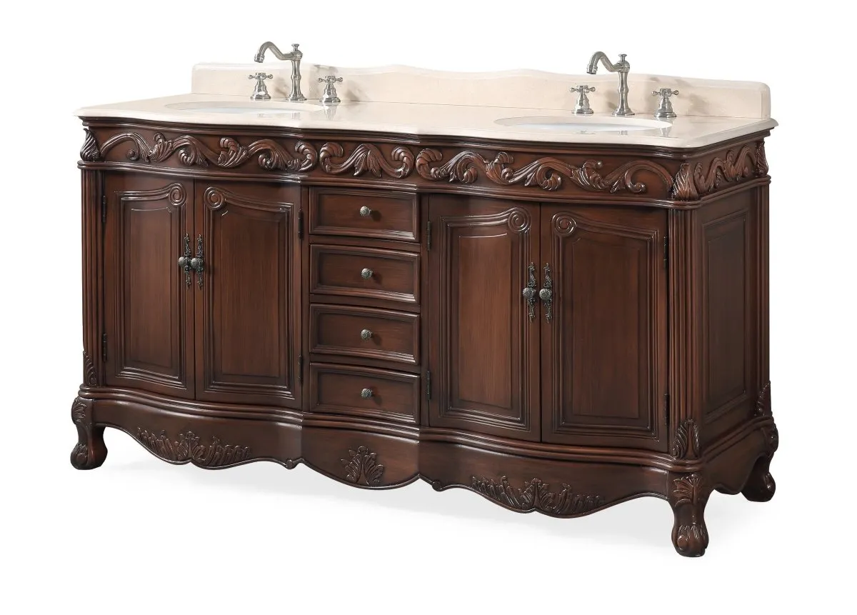 64" Traditional Style Brown Double Sink Beckham Bathroom Vanity -  CF-3882M-TK-64