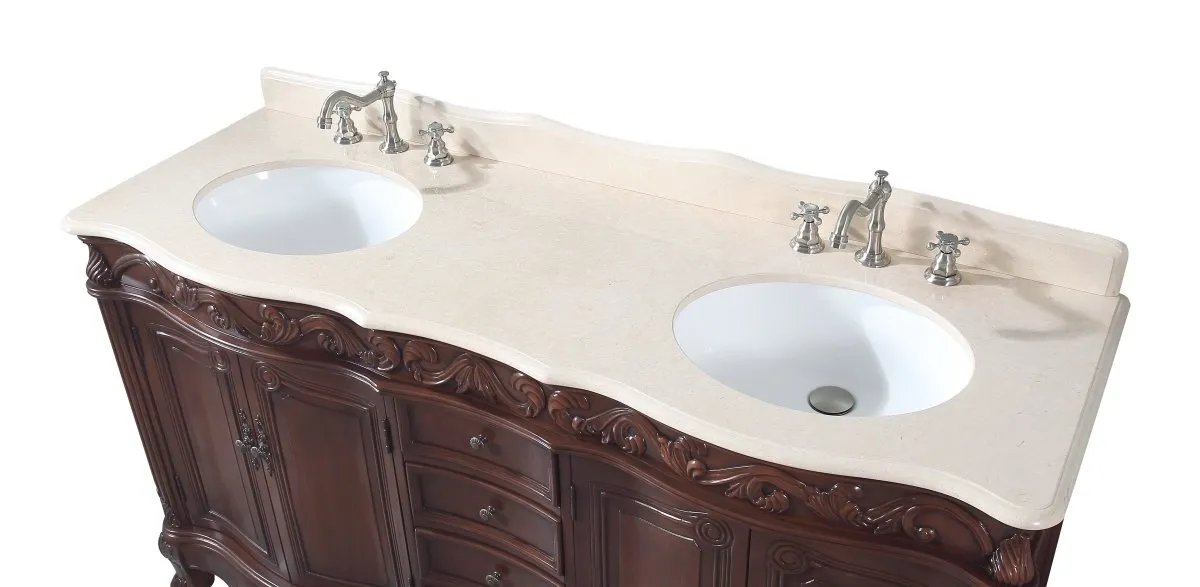 64" Traditional Style Brown Double Sink Beckham Bathroom Vanity -  CF-3882M-TK-64