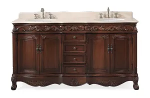 64" Traditional Style Brown Double Sink Beckham Bathroom Vanity -  CF-3882M-TK-64