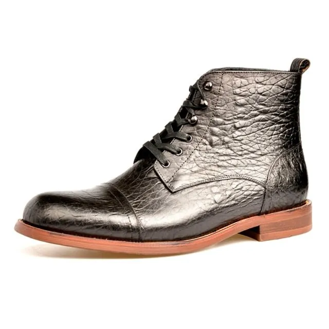 AlliTex Flat Lace Up Leather Ankle Boots