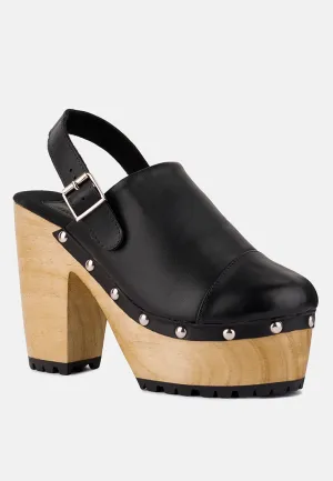 ALONA Black Slingback High Block Heeled Clogs