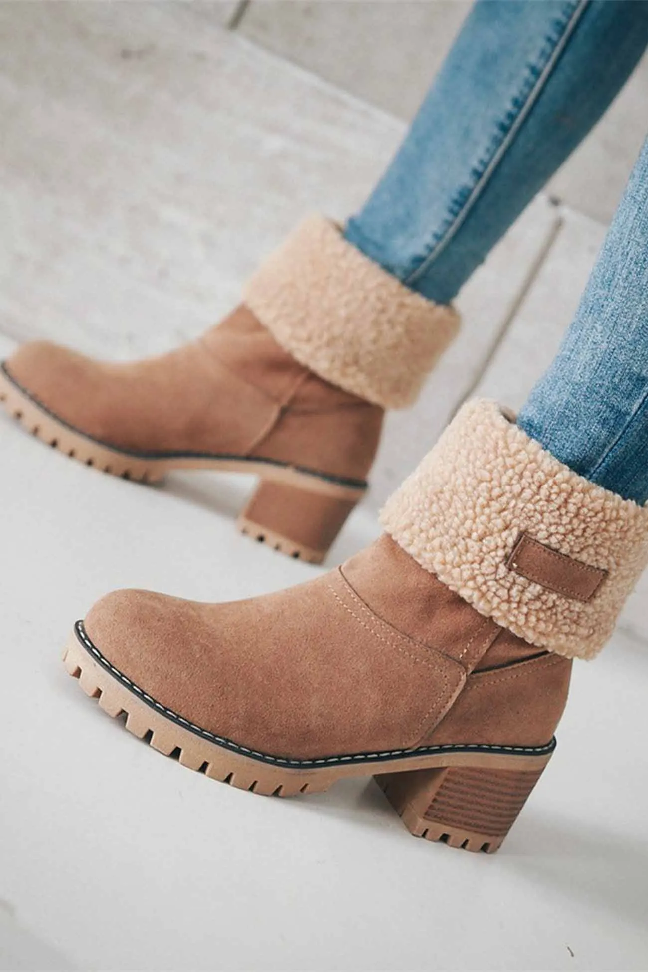 Amozae-Furry Solid Chunky Ankle Boots