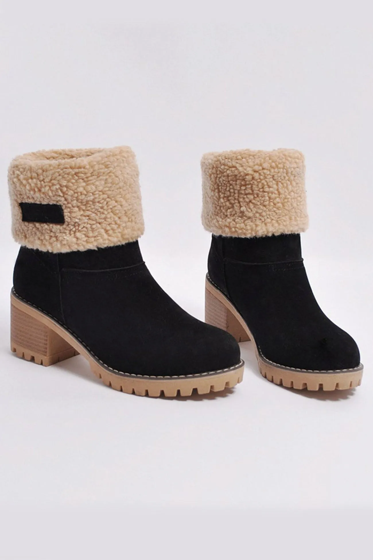 Amozae-Furry Solid Chunky Ankle Boots