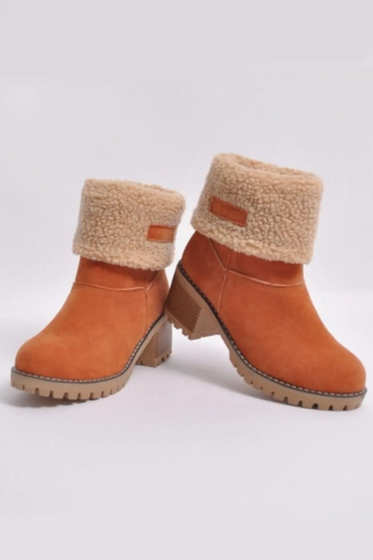 Amozae-Furry Solid Chunky Ankle Boots