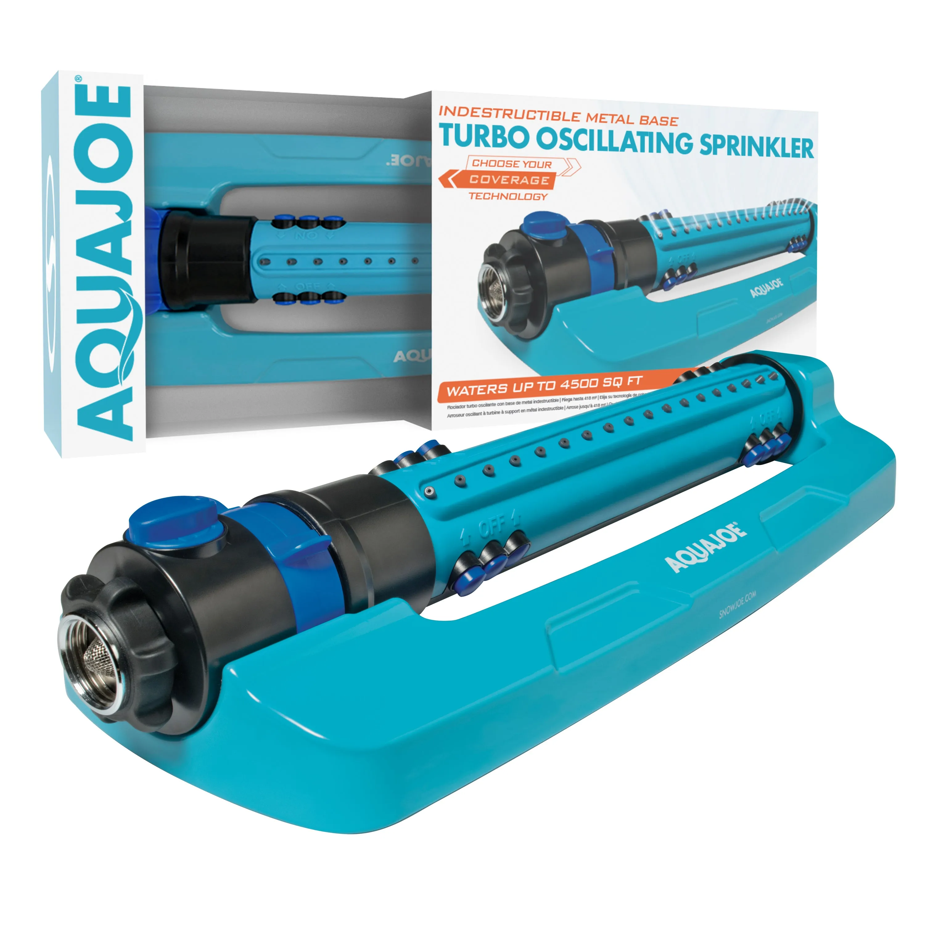 Aqua Joe AJ-OMS18-TRB Indestructible Metal Base Oscillating Sprinkler | Customizable Coverage | 4500 sq ft Max Coverage