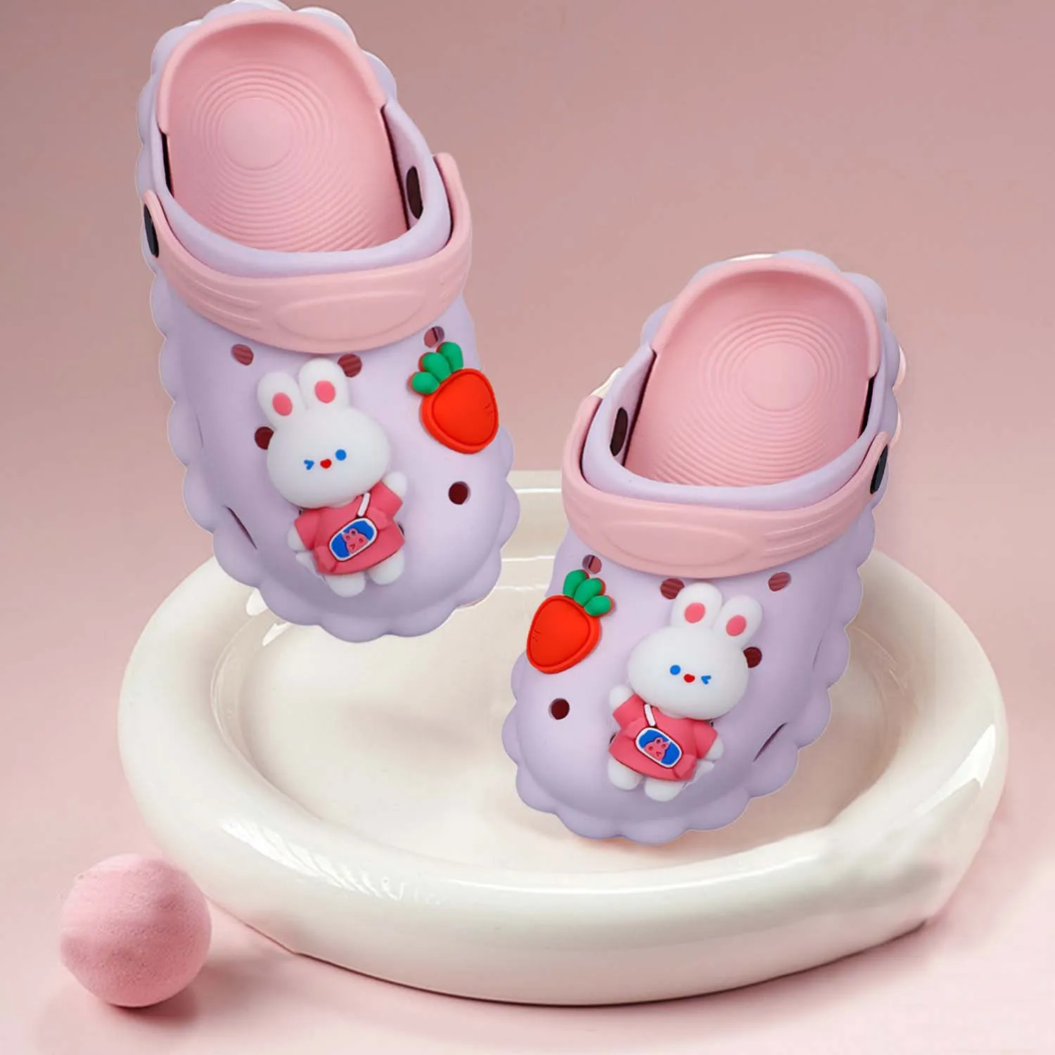 Baby Moo Hungry Bunny Applique Waterproof Anti-Skid Sling Back Clogs - Lilac