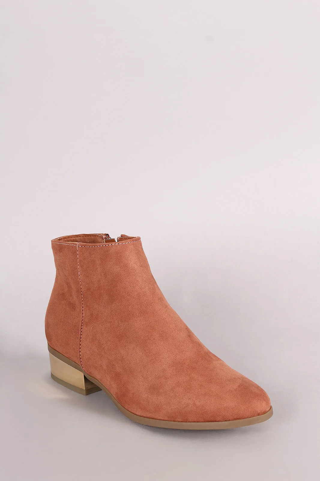 Bamboo Suede Almond Toe Metallic Heeled Ankle Booties