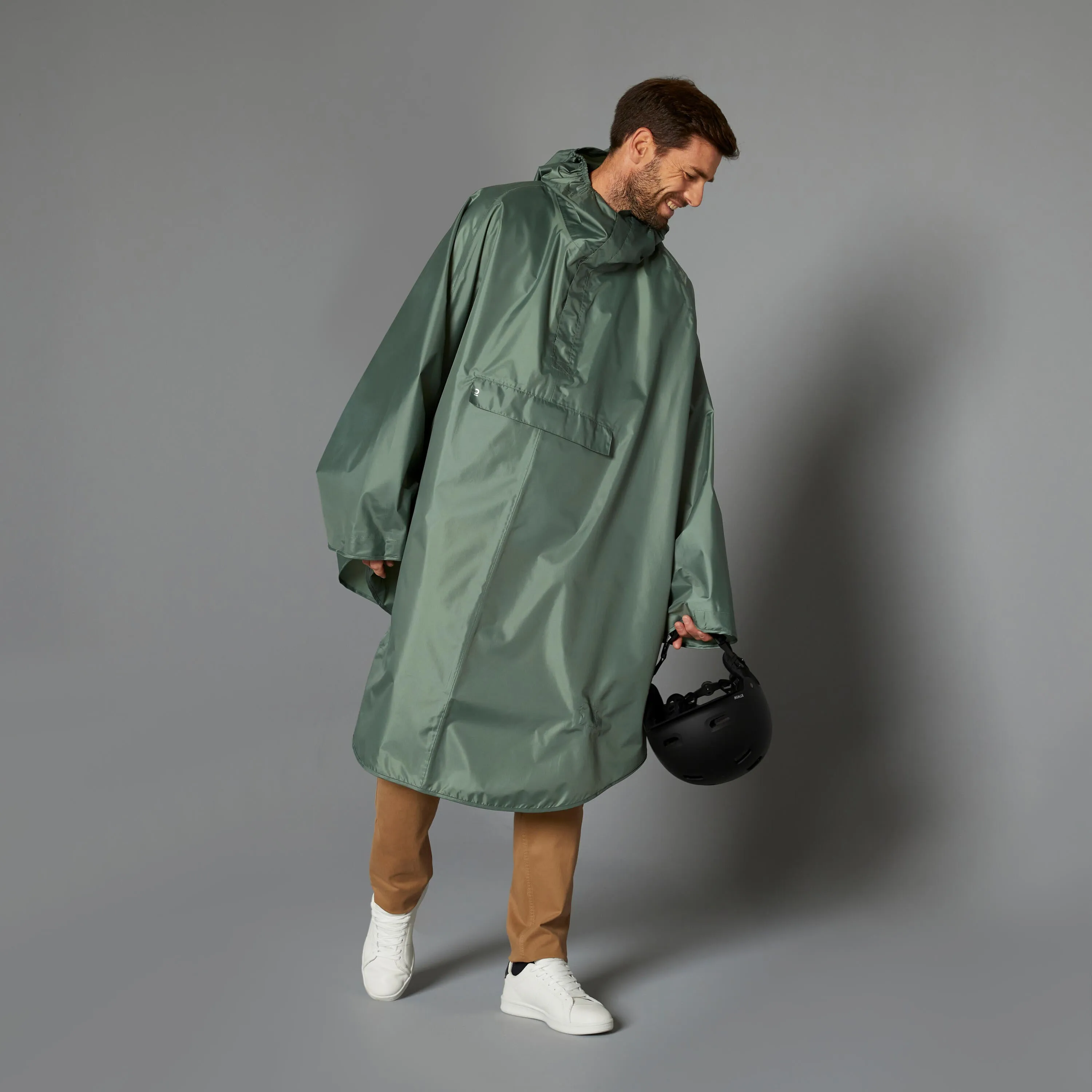 Bicycle raincoat City 100 green BTWIN, laurel green