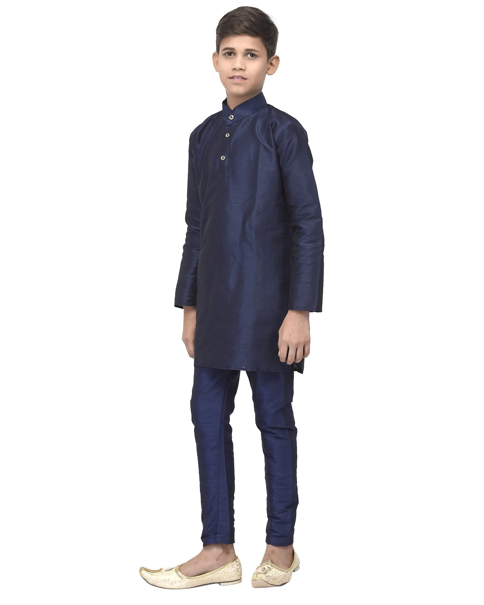 Boy's Navy Blue Solid Kurta With Churidaar Pyjama - Benstoke KIDS