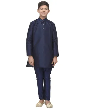 Boy's Navy Blue Solid Kurta With Churidaar Pyjama - Benstoke KIDS