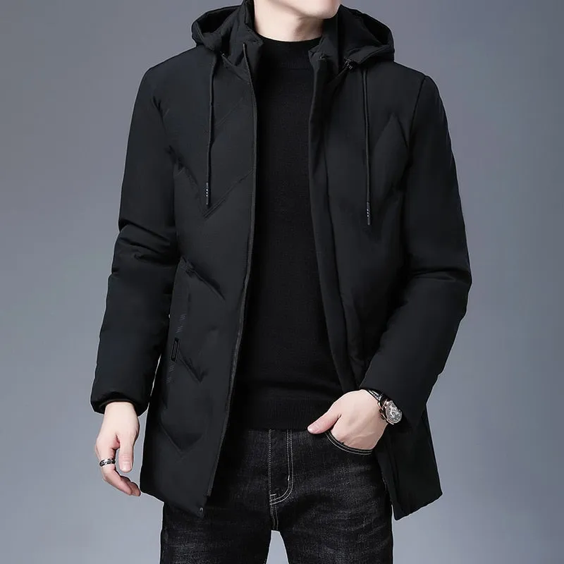 Brand Hooded Casual Fashion Long Thicken Outwear Parkas Jacket Men Winter Windbreaker Coats Men Clothing