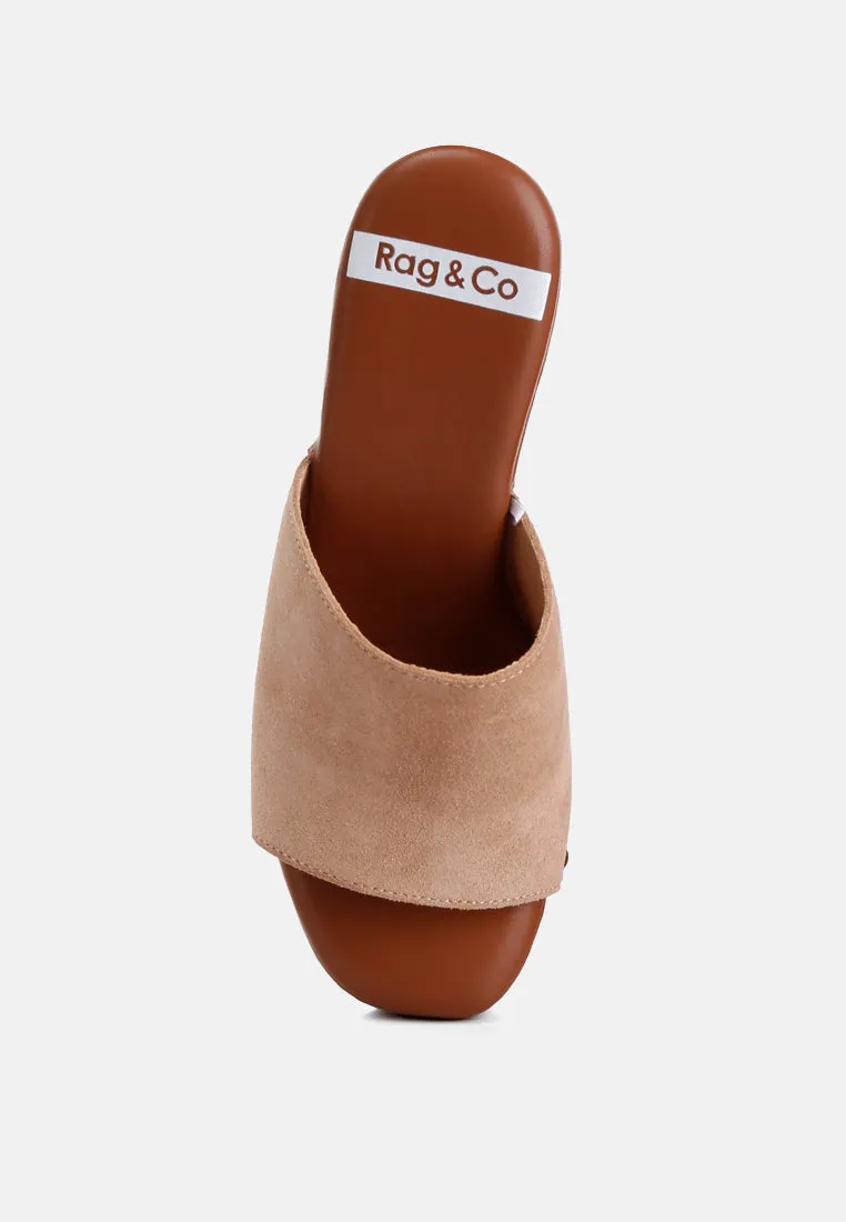 Cartera Suede High Block Heel Clogs In Tan