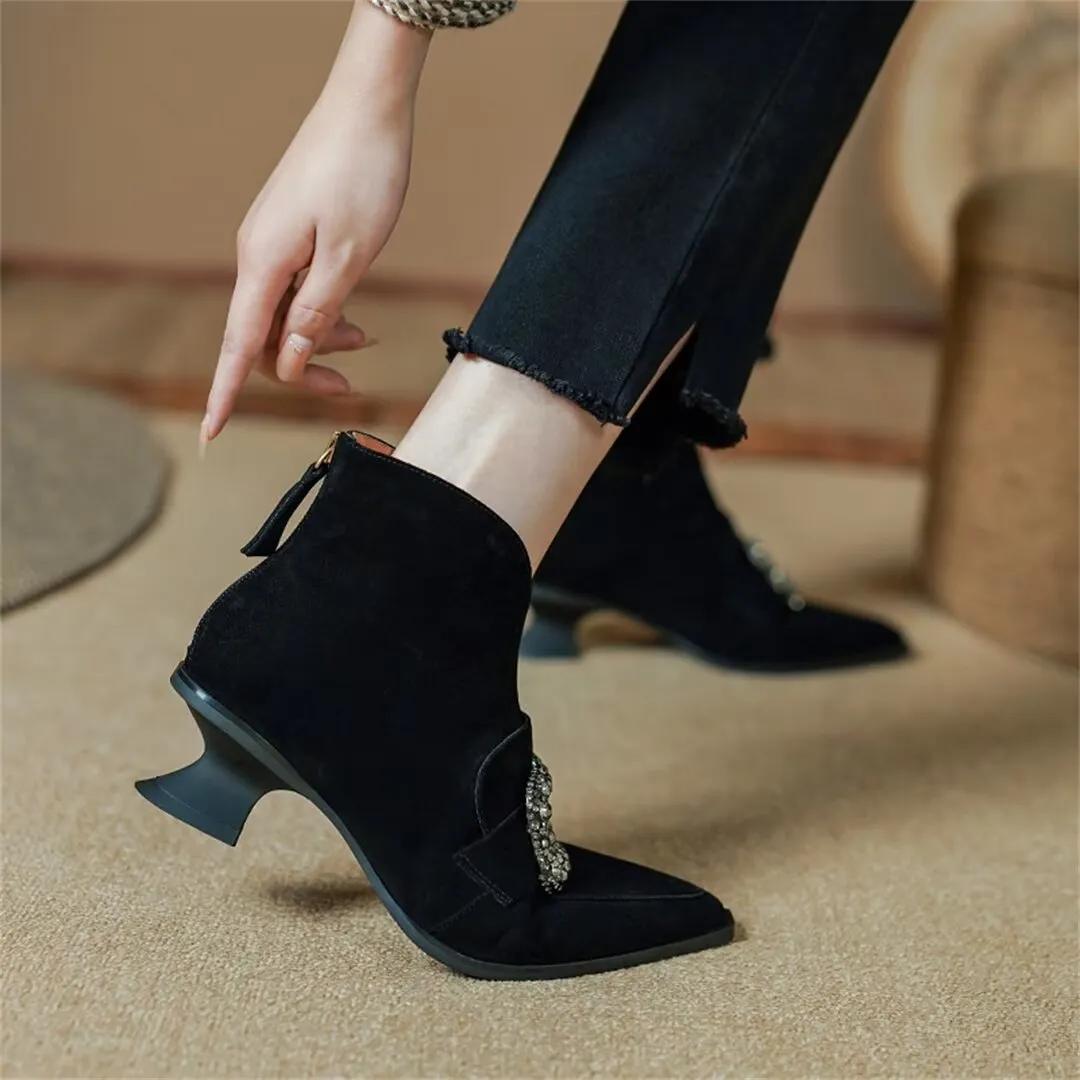 Chic Pointed-Toe Ankle Leather Boots