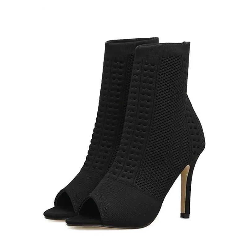 ChicKnit Exotic Cut-out High Heel Ankle Boots