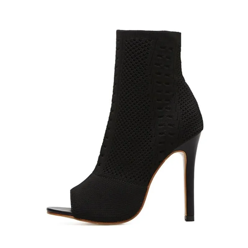 ChicKnit Exotic Cut-out High Heel Ankle Boots