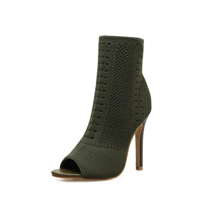 ChicKnit Exotic Cut-out High Heel Ankle Boots