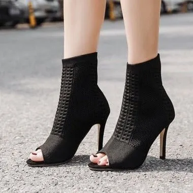 ChicKnit Exotic Cut-out High Heel Ankle Boots