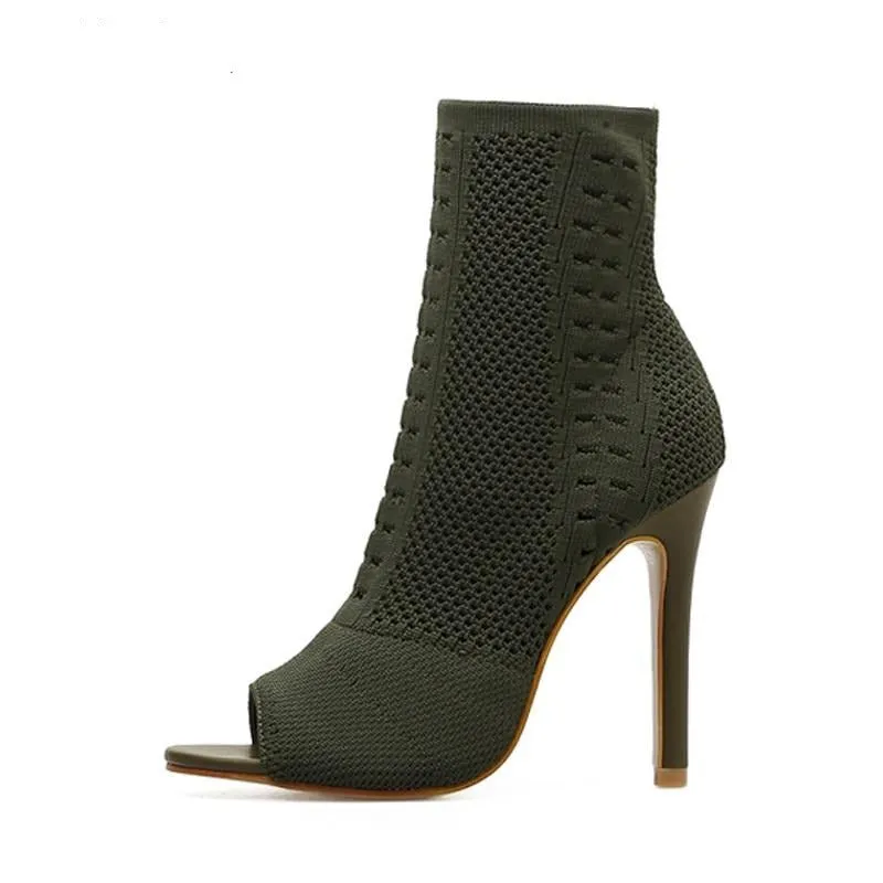 ChicKnit Exotic Cut-out High Heel Ankle Boots