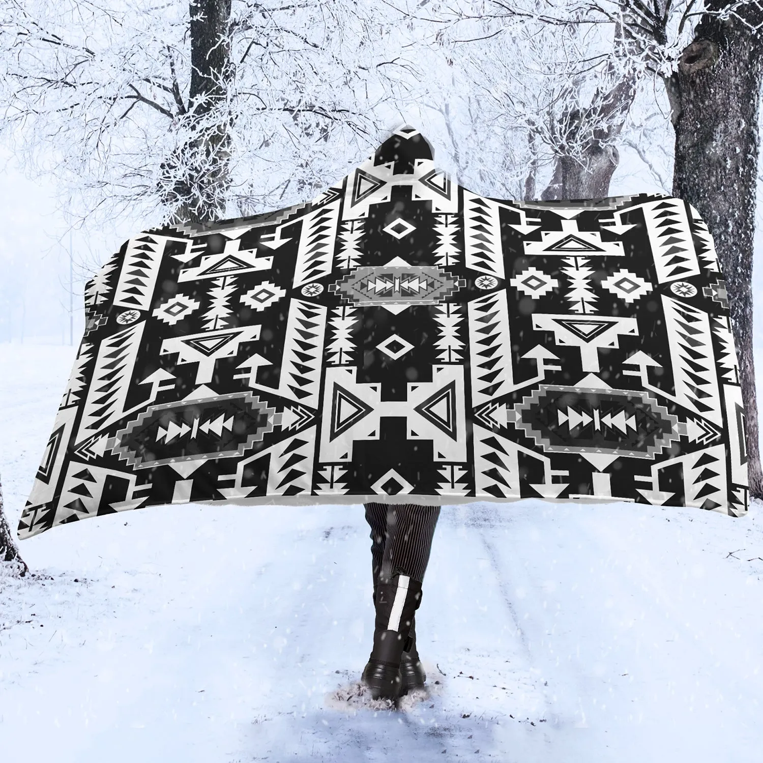 Chiefs Mountain Black and White Hooded Blanket