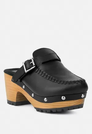 CHOCTAV Black Handcrafted Leather Clogs