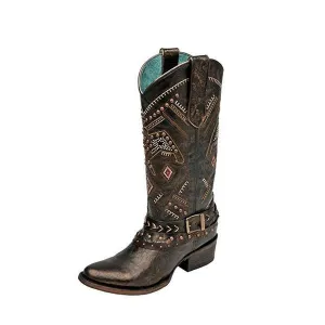 Corral Women's Studded Thunderbird and Harness Round Toe Cowgirl Boots - C2932