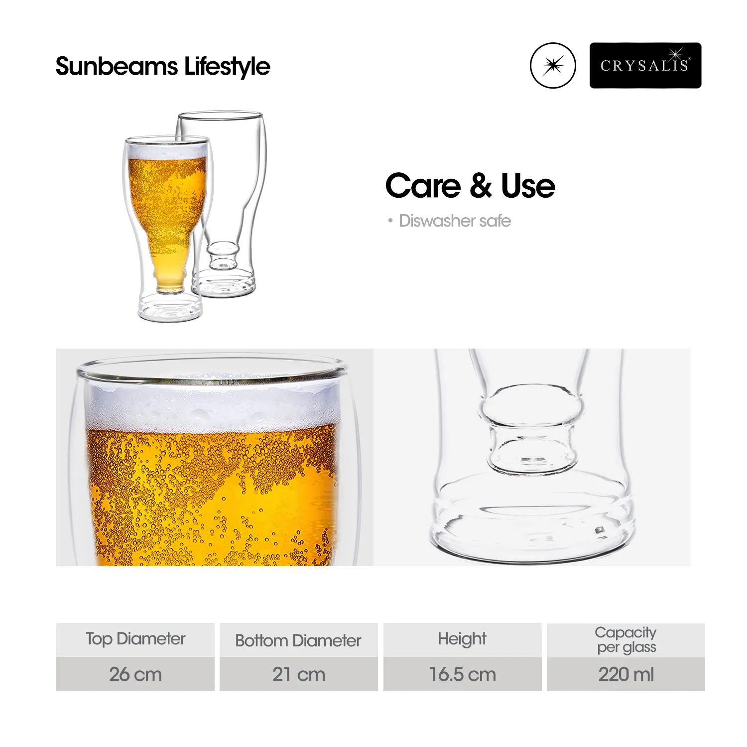 CRYSALIS Premium Beer Double Wall Drinking Glass