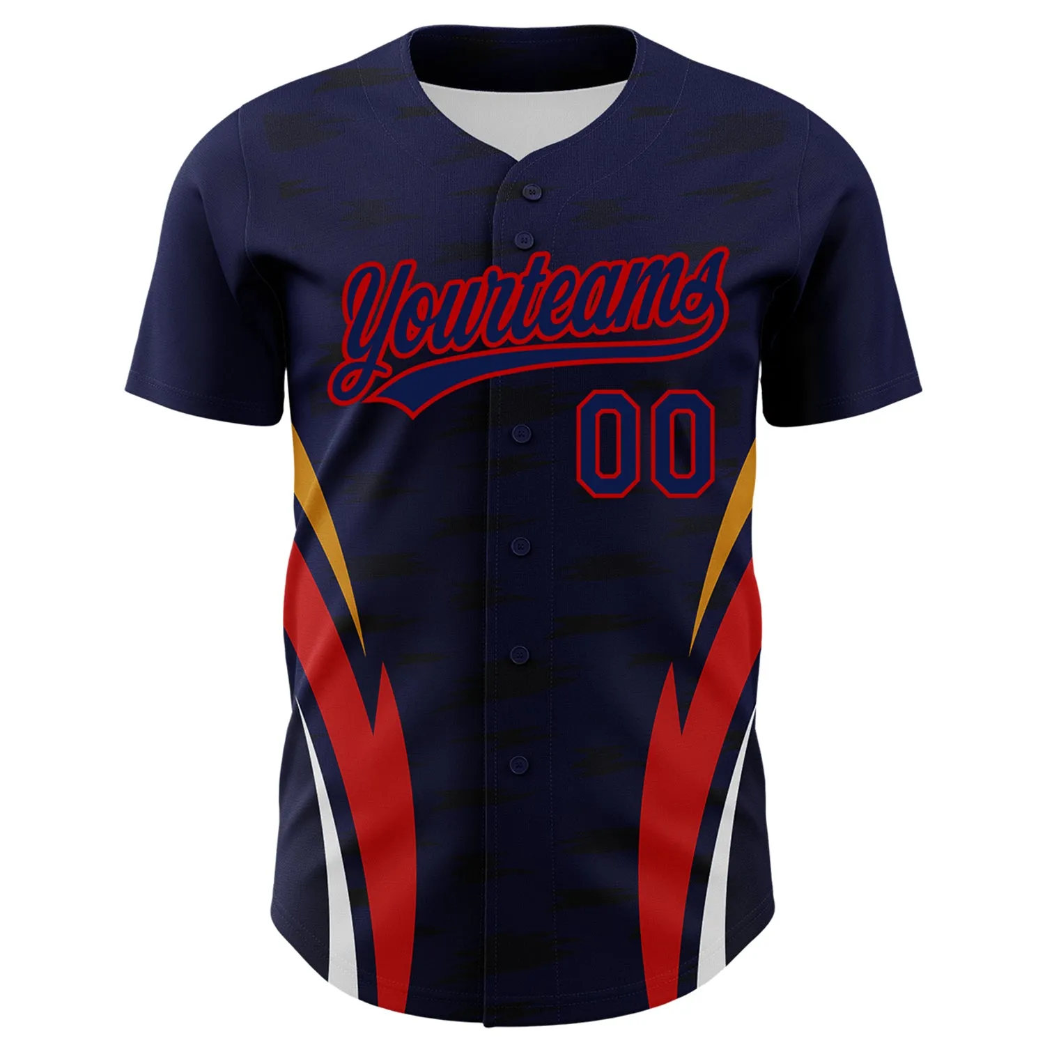 Custom Navy Red 3D Pattern Design Side Stripes Authentic Baseball Jersey