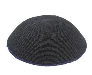 DMC Black Knit Kippah With Navy Rim 14 cm