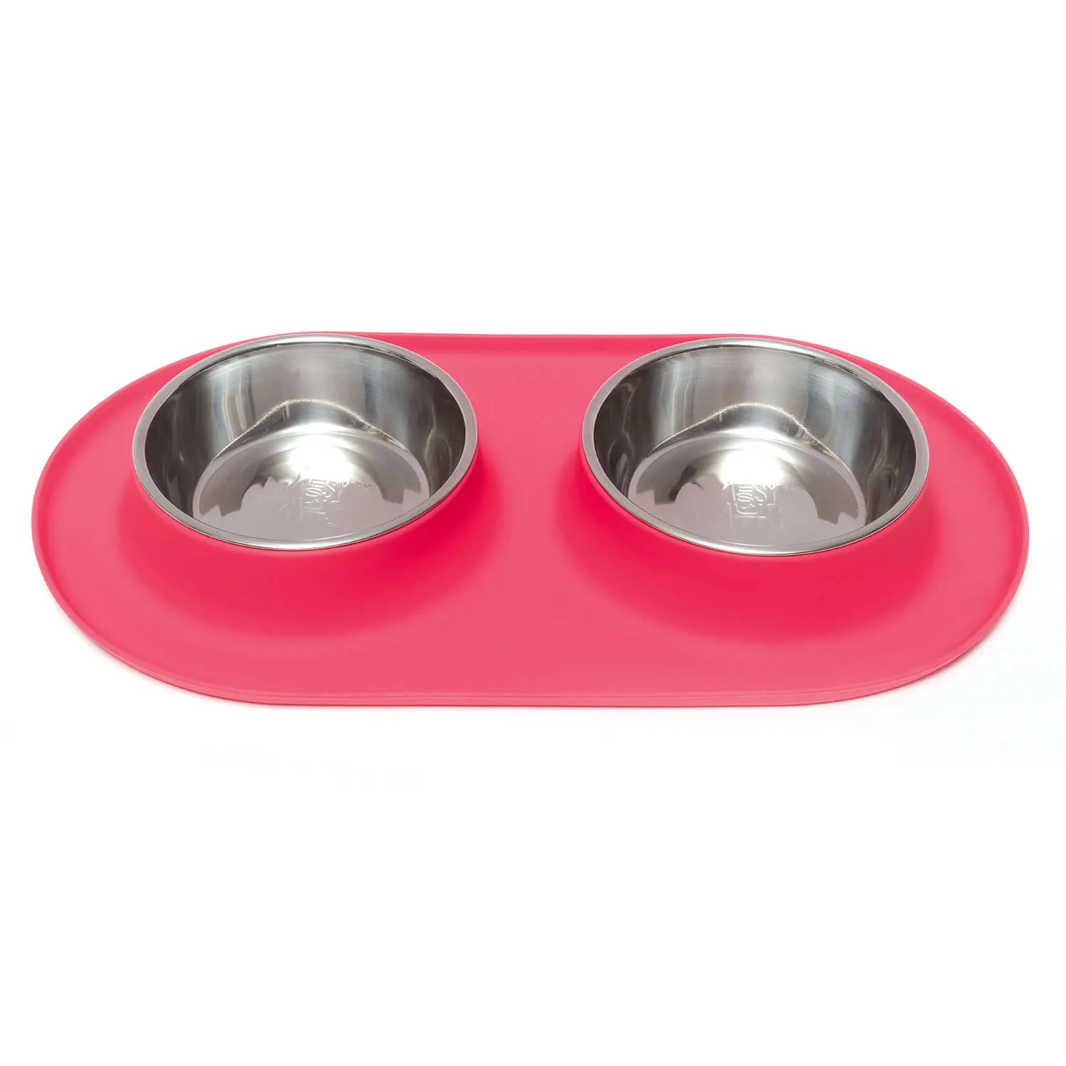 Double Silicone Dog Feeder with Stainless Bowls, Large, 3 Cups Per Bowl