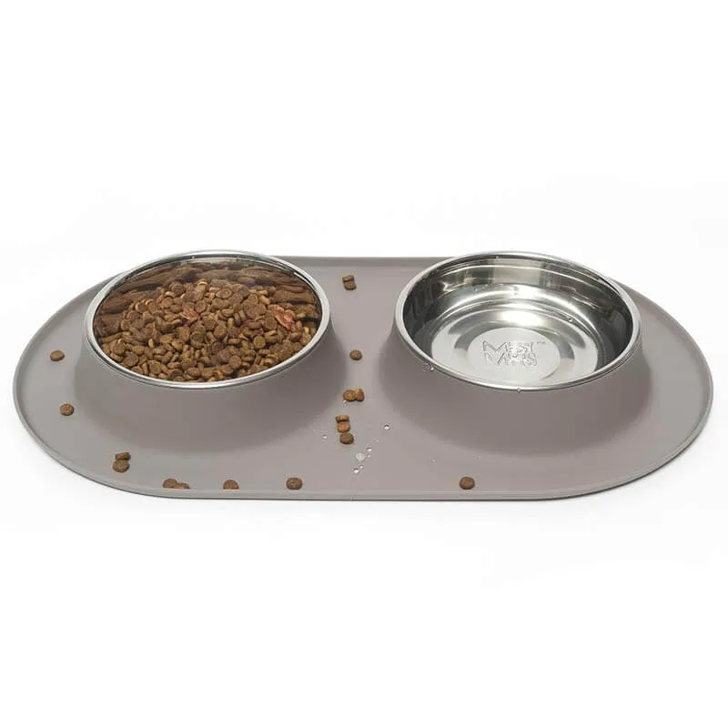 Double Silicone Dog Feeder with Stainless Bowls, Large, 3 Cups Per Bowl