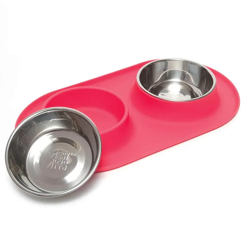 Double Silicone Dog Feeder with Stainless Bowls, Large, 3 Cups Per Bowl