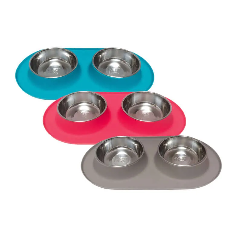 Double Silicone Dog Feeder with Stainless Bowls, Large, 3 Cups Per Bowl