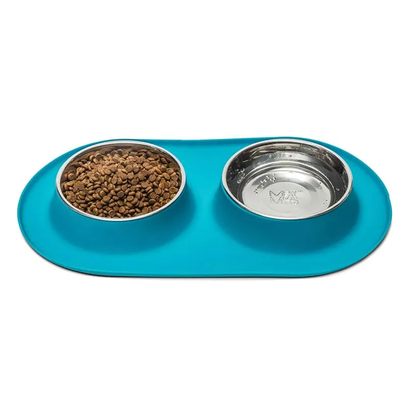 Double Silicone Dog Feeder with Stainless Bowls, Large, 3 Cups Per Bowl