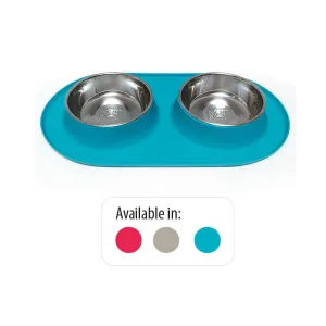 Double Silicone Dog Feeder with Stainless Bowls, Large, 3 Cups Per Bowl