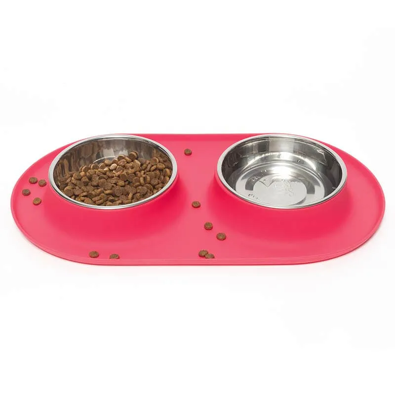 Double Silicone Dog Feeder with Stainless Bowls, Large, 3 Cups Per Bowl