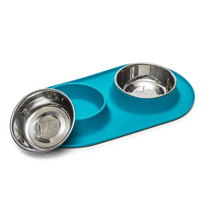 Double Silicone Dog Feeder with Stainless Bowls, Large, 3 Cups Per Bowl