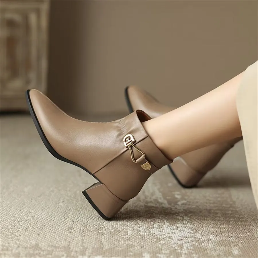 Elegant Cow Leather Pointed Toe Tall Ankle Boots