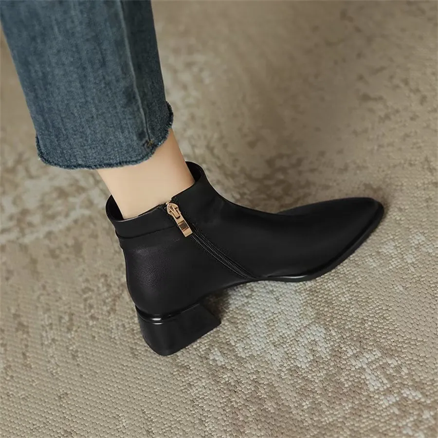 Elegant Cow Leather Pointed Toe Tall Ankle Boots