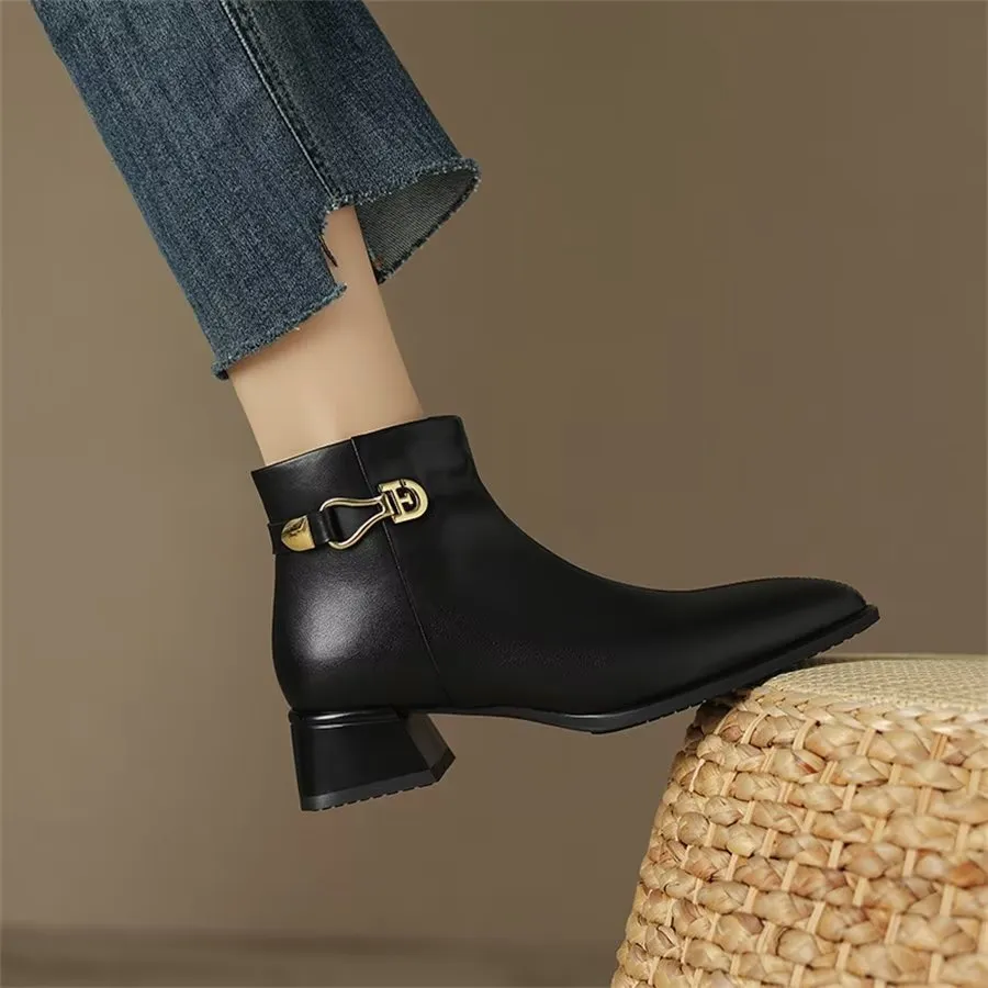 Elegant Cow Leather Pointed Toe Tall Ankle Boots