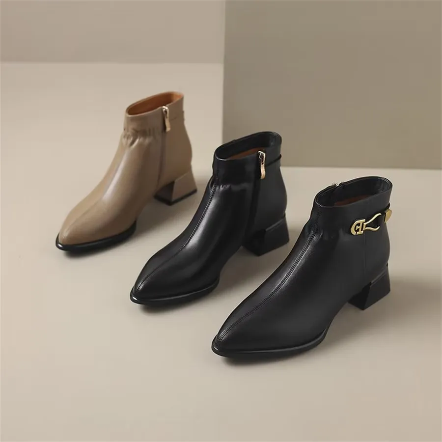 Elegant Cow Leather Pointed Toe Tall Ankle Boots