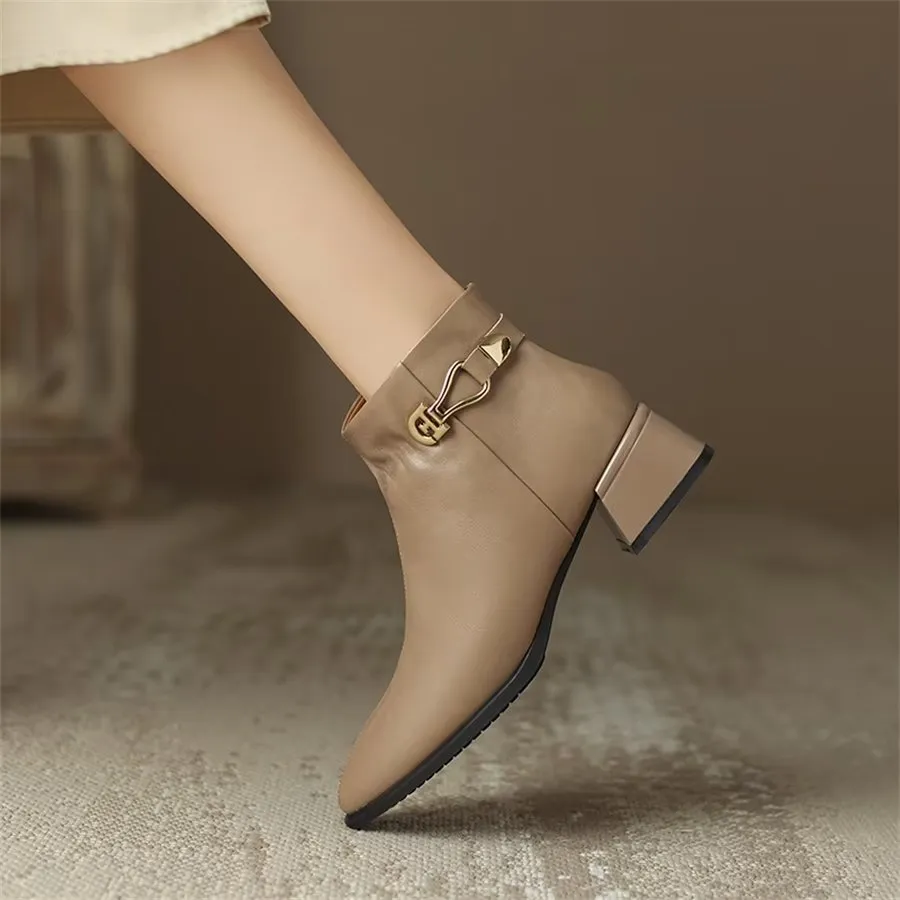 Elegant Cow Leather Pointed Toe Tall Ankle Boots