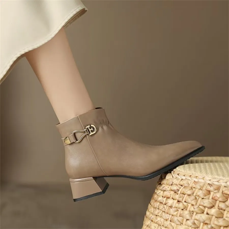 Elegant Cow Leather Pointed Toe Tall Ankle Boots