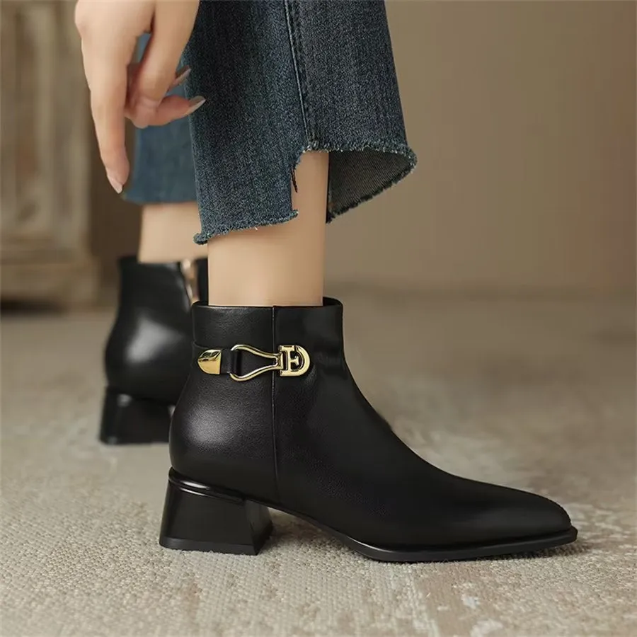 Elegant Cow Leather Pointed Toe Tall Ankle Boots