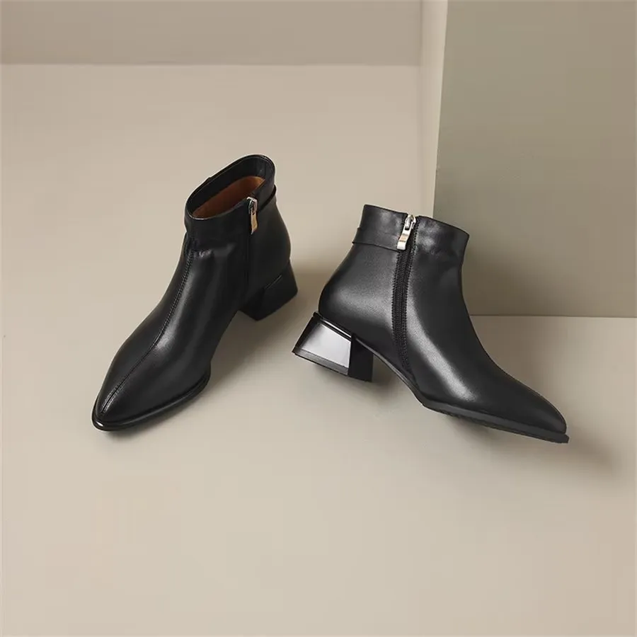 Elegant Cow Leather Pointed Toe Tall Ankle Boots